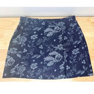 Whiteroom‎ + Cactus Navy Blue Floral Jacquard Mini Skirt Front Slit medium #58